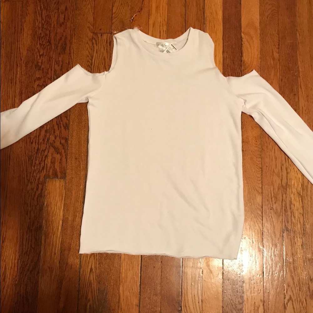 3/$30- White Sweatshirt with Cut Shoulders
